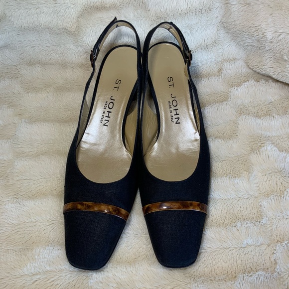 ST. JOHN Navy Blue Slingbacks w/ Turtoise Shell Heels women’s size 8 - Picture 4 of 8